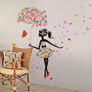 COOLBABY Lovely Flower Girl With Umbrella Removable Vinyl Diy Wall Art Mural Sticker Decal Decor For Bedroom