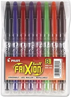 Pilot Frixion Ball Erasable & Refillable Gel Ink Stick Pens, Fine Point, Assorted Color Inks, 8-Pack Pouch (31569)