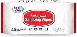 Cool & Cool Sanitizing Wipes - 40's - Antibacterial Skin Wipes with Vitamin E,Kills 99.9% Germs,Convenient for Use,Aloe Vera Gel & Herb Extract,Moisturizing and Nourishing