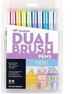 Tombow 56187 Dual Brush Pen Art Markers, Pastel, 10-Pack. Blendable, And Fine Tip Markers