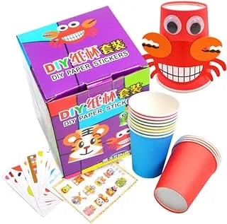 Mumoo Bear 24pcs Paper Cup Craft Preschool Crafts Toys Origami for Kids Paper Crafts Paper Sticker Fun Crafts Diy Paper Craft Cup Stickers Crafts for Arts Kit Christmas Toddler Disposable Cup