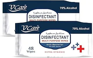 V Care Disinfectant Multi-Purpose Anti Bacterial Wipes - 48'S | Kills 99.9% Of Germs | Cleans And Protects Surfaces | (Pack Of 2)