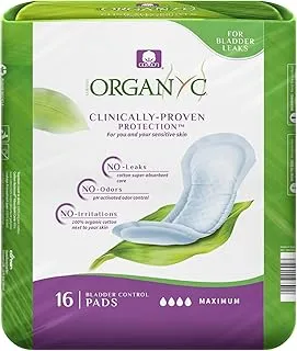 Organyc 100% Organic Cotton Incontinence Pads for Bladder Leaks, FSA/HSA Eligible, Maximum Flow, 16 Count