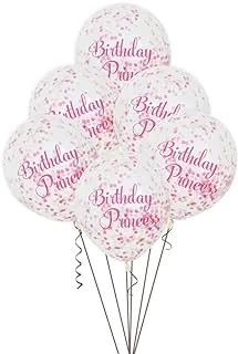 Unique Birthday Princess Confetti Latex Balloon, 6-Pieces, 12-Inch Diameter, Pink/Gold