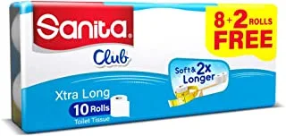 Sanita Club Toilet Tissue Plain-Pack Of 10 Rolls ,2 Ply