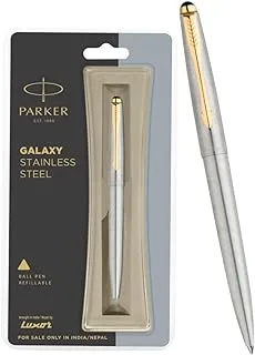 Parker Galaxy Stainless Steel Gold Trim Ball Pen