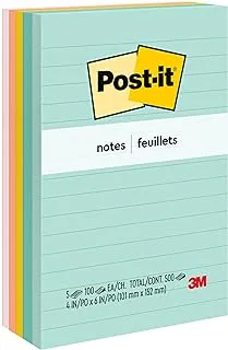 Post-It Notes, 4X6 In, 5 Pads, America'S #1 Favorite Sticky Notes, Beachside Café Collection, Pastel Colors, Recyclable (660-5Pk-Ast)