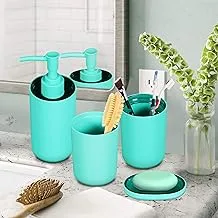 Story at Home Plastic Premium Bathroom Accessories Set - Gift Package 1 Tumbler, Liquid Soap Dispenser Lotion Shampoo Dispenser, Toothbrush Holder and Dish Light Turquoise