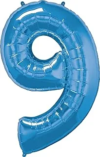 Qualatex Number 9 Balloon, 34 Inch Size, Metallic Blue