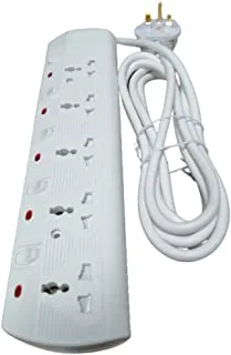 Rr Esma Approved Universal Power Extension Socket With Individual Neon Light Switches - 13A Plug 250V (5 Way - 3 Mtr Cable)