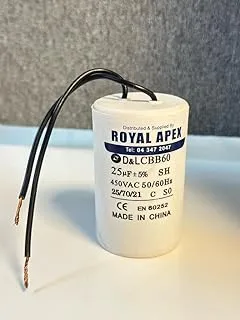 Royal Apex Wired PVC Round Capacitor With CE EN60252 Standards (WIRED 25MFD (25µF))