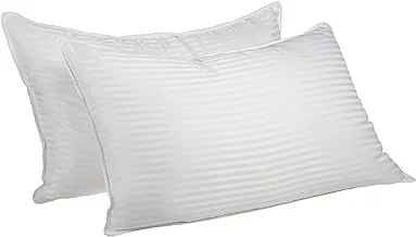 Hotel Linen Klub DEYARCO Princess Hotel Pillow Pack Of 2 Microfiber 1Cm Stripe Pillow 50X75Cm, 1000Grms, White, Queen