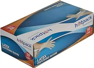 Hotpack Disposable Hygeiene Latex Gloves Powdered Large, White, Non Sterile, Food Safe, 100 Pieces