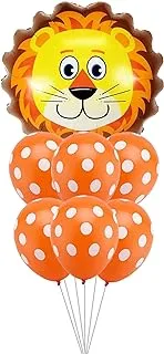 PARTY TIME - 7 Pieces Lion Jungle Safari Animal Pattern Latex and Foil Balloons Set for Zoo Safari Themed Birthday Party Decorations Baby Shower Supplies