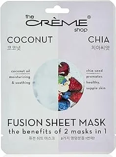 The Crème Shop Coconut & Chia 2-In-1 FUSion Sheet Mask. Moisturizing, Soothing & Plumping. Made In Korea