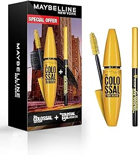 مجموعة مايبيلين نيويورك مكونة من قطعتين: Colossal 100٪ Black Mascara + Kajal Argan Oil Khol Eyeliner