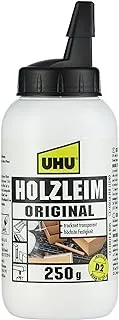 UHU HOLZLEIM ORIGINAL WOOD GLUE, D2 indoor moisture resistant white glue, bottle, 250 g, dries transparent