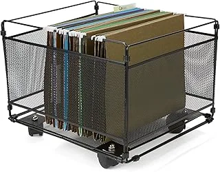 Mind Reader Fileroll-Blk Portable Rolling Metal Mesh Box File, Document, Folder Sorter Organizer, Black, 15. 2