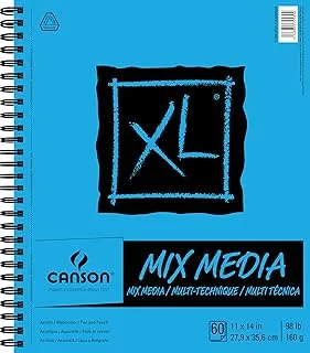 Canson XL Series Mix Media Paper Pad, Heavyweight, Fine Texture, Heavy Sizing for Wet and Dry Media, Side Wire Bound, 98 Pound, 11 x 14 In, 60 Sheets