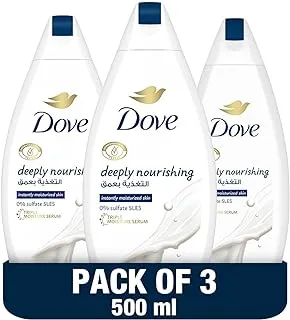 DOVE Deeply Nourishing Body Wash, for instant moisturising, Original, No Sulfates or Parabens, 500ml x 3