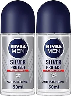 NIVEA MEN Antiperspirant Roll-on for Men, Silver Protect Antibacterial Protection, 2x50ml