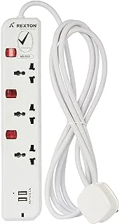 Extension Socket 3Way With 3Mtr Cable Neon & 2X2.1A Usb; 250V - 50Hz; 13Amp Fused Bs Plug