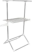 Sky-Touch Clothes Drying Rack Folding Clothes Rail 2 Tier Clothes Horses Rack Stainless Steel Laundry Garment Dryer Stand White