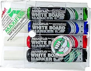 Pentel 5.7Mm Chisel Tip Wallet 4 Maxiflo White Board Liquid Ink Marker - Black/Red/Blue/Green