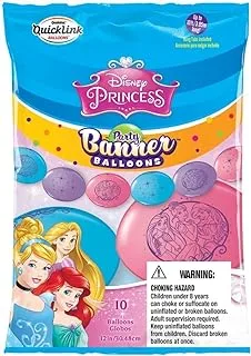 Qualatex Disney Princess Printed Qlink Party Banner Balloons 10-Pieces, 12-Inch Size, Assorted