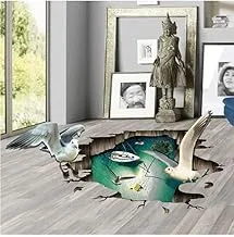 ملصق جداري قابل للإزالة من COOLBABY 3D Broken Floor Seagull Art أخضر / أبيض 60x90cm