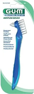 Gum Prosthesis Denture Cleamning Brush-Flat trim, firm nylon design-Removes Plaque-Tapered brush helps effective cleaning Denture Surface- Comfortable Cushioned Grip Handle