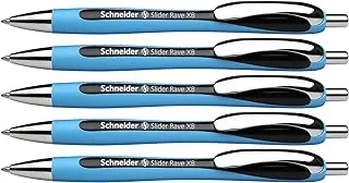 Schneider Slider Rave XB (Extra Broad) Ballpoint Pen, Refillable + Retractable, 1.4 mm, Light Blue Barrel, Black Ink, Box of 5 Pens (132501)