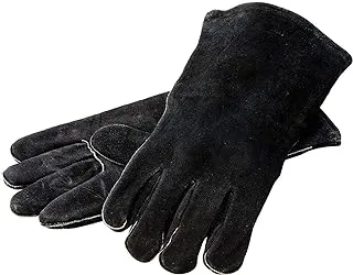 Lodge 14.5” Leather Outdoor Cooking Gloves Heat Resistant Gloves for Cast Iron Cooking, Black, A5-2