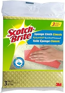 Scotch-Brite Multi-Purpose Sponge Cloth Wipe CLASSIC, 3 units/pack | Quickly soaks up any liquid | Wipes like a cloth, absorbs like a sponge | Kitchen cloth | Cleaning cloth | Sponge cloth