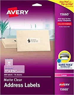 ملصقات Avery Clear Easy Peel ADDRess لطابعات الليزر 1 