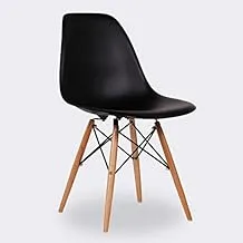 Mahmayi Eames Style DSW Dining Chair - Solid Wood Legs, ABS Plastic Seat, Eiffel Tower Leg Structure, Durable & Lightweight - The Perfect Blend of Style and Comfort for Modern Dining Spaces-Black