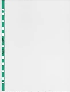 Rexel Copy King A4 Punched Pockets With Green Spine, Glass Clear, Safe, Pack Of 100, 12265