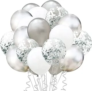 Zorpia White Silver Confetti Latex Balloons, 100 Pack 12Inch Silver Metallic Chrome Party Balloon Set With Silver Ribbon For Wedding Birthday Baby Shower Decorations