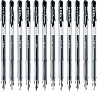 uni-Ball UM 100 Signo Gel Pen (0.7mm ، جسم شفاف ، حبر أسود ، عبوة من 12)