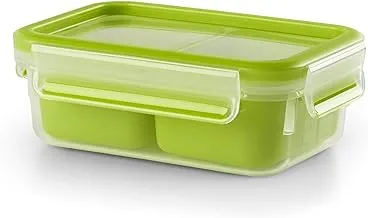 TEFAL MasterSeal To Go Snack Box 0.55 Litre Food Container with 2 Inserts, Green, Plastic, K3100612