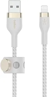 Belkin BoostCharge Pro Flex Braided USB Type A to Lightning Cable (1M/3.3FT), MFi Certified Charging Cable for iPhone 14/14 Plus, 13, 12, Pro, Max, Mini, SE, iPad and More - White