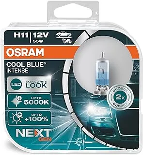 OSRAM COOL BLUE® INTENSE H11, +100% more brightness, up to 5,000K, halogen headlight lamp, LED look, Duo box (2 lamps)