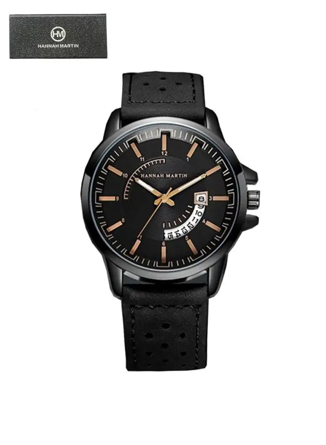 Hannah Martin Hannah Martin Men Sport Quartz Waterproof Wrist Watch Black Leather Chronograph