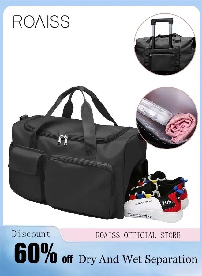 roaiss Large Capacity Gym Sacks Waterproof Duffel Bag for Women Men Travel Sports Yoga Black