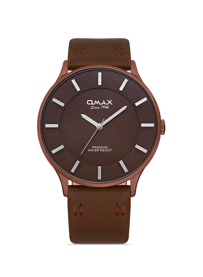 OMAX Analog PU Leather Wrist Watch SX7003 -42mm- Brown