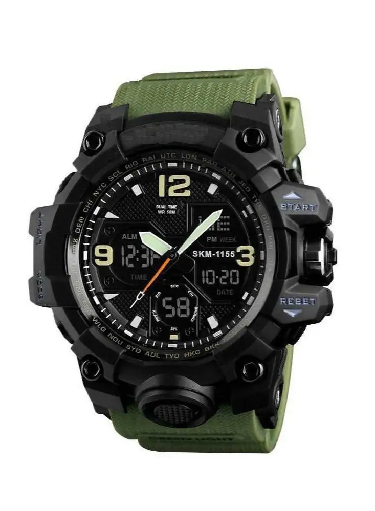 Generic Men's Water Resistant Analog & Digital Watch 1155B Army Green