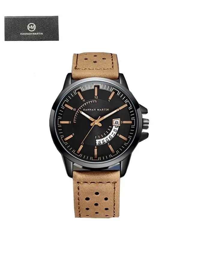 Hannah Martin Hannah Martin Men Sport Quartz Waterproof Wrist Watch Brown Leather Chronograph