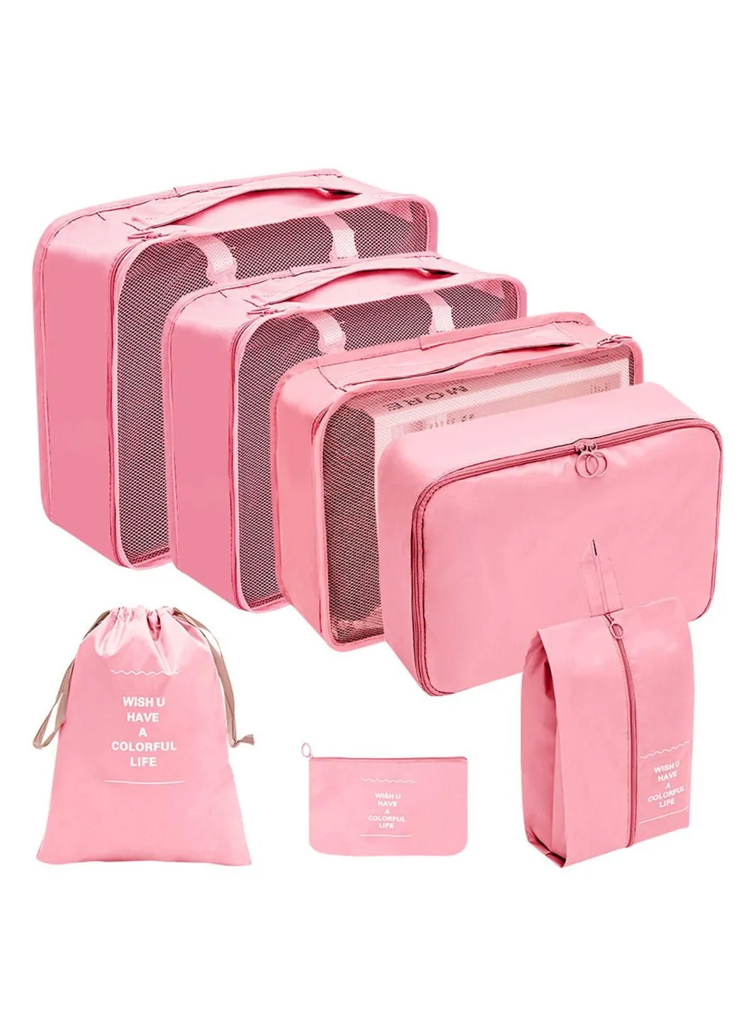 MissTiara 7 Piece Folding Travel Organizer Set Pink