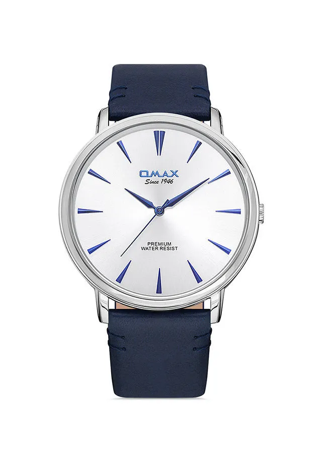 OMAX Analog PU Leather Wrist Watch SX7007 -42mm- Blue