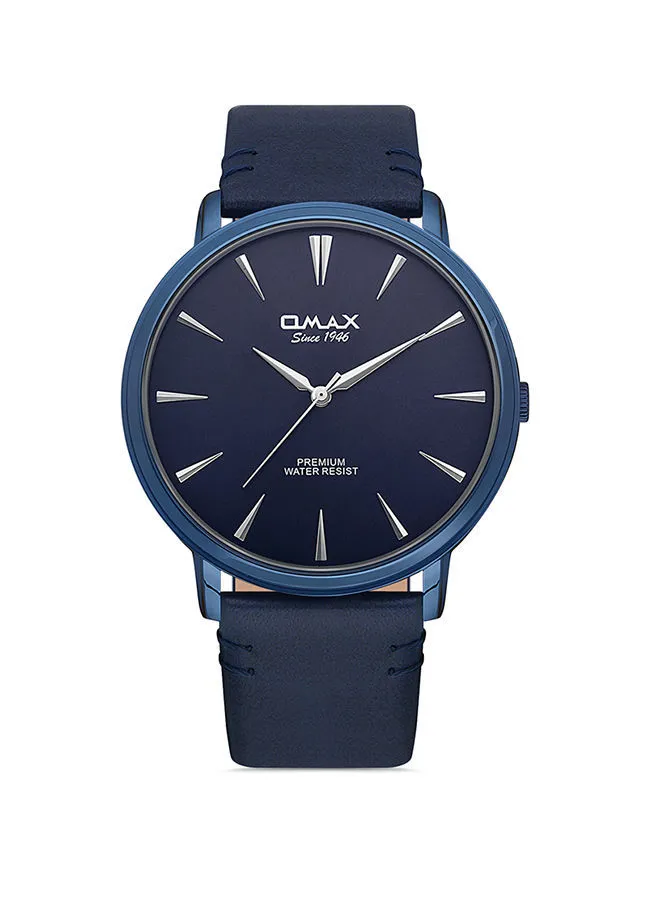 OMAX Analog PU Leather Wrist Watch SX7007 -42mm- Blue